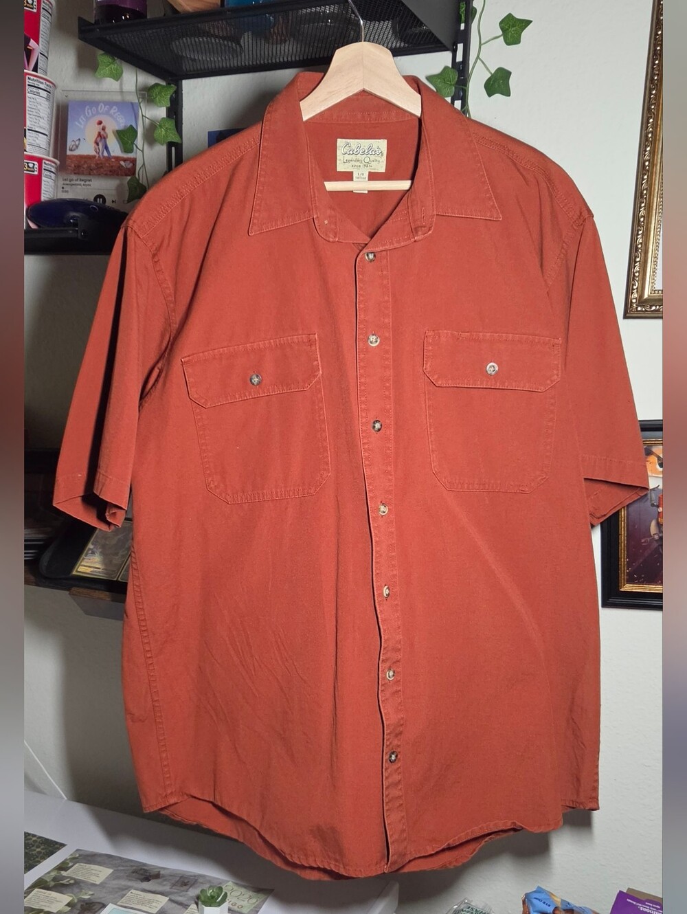Cabelas Legend Series Canvas Short Sleeve Shirt Large Tall LT Rust Orange Gorp